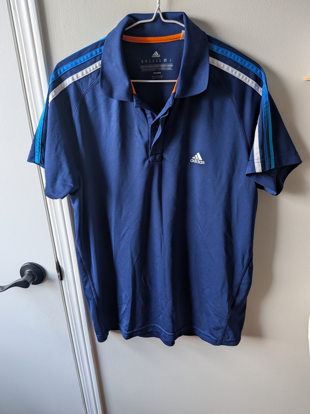adidas Navy Polo with Blue and White Shoulder Stripes